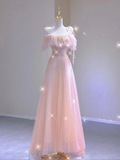 Classy A line Off The Shoulder Pink Prom Dresses Birthday Dresses Dance Party Dress Graduation Prom Dresses HZ1121