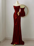 Classy Burgundy Sequins Strapless Pleats Prom Dress Bridesmaid Dresses Long formal Dress HZ1121