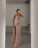Classy Classic Strapless Sleeveless Mermaid Evening Gowns With Split Sequins Long formal Dress HZ1121