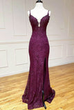Classy Lace Spaghetti Straps V-Neck Mermaid Formal Prom Dress Long Formal Dress HZ1121