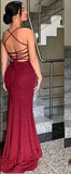 Classy Elegant Sheath Spaghetti Straps Burgundy Slit Sequin Prom Dresses Long Evening Dress Long Formal Dress HZ1121