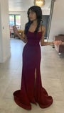 Classy Elegant Sheath Spaghetti Straps Burgundy Slit Sequin Prom Dresses Long Evening Dress Long Formal Dress HZ1121