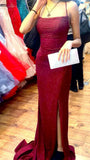 Classy Elegant Sheath Spaghetti Straps Burgundy Slit Sequin Prom Dresses Long Evening Dress Long Formal Dress HZ1121