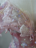 Fairy-tale A Line Off The Shoulder Pink Tulle Long Prom Dresses Evening Dresses HZ1121