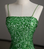 Gorgeous Sheath Spaghetti Straps Green Sleeveless Sequin Long Prom Dresses Graduation Dresses HZ1121