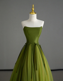 Classy Ball Gown Strapless Green Tulle Prom Dresses Birthday Dresses Dance Party Dress Graduation Prom Dresses HZ1121