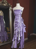 Pretty Charming Mermaid High Low Satin Straps Party Dress Vintage Style Prom Dress Graduation Dress HZ1121