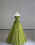 Classy Ball Gown Strapless Green Tulle Prom Dresses Birthday Dresses Dance Party Dress Graduation Prom Dresses HZ1121