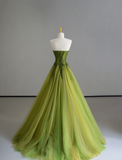 Classy Ball Gown Strapless Green Tulle Prom Dresses Birthday Dresses Dance Party Dress Graduation Prom Dresses HZ1121