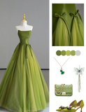 Classy Ball Gown Strapless Green Tulle Prom Dresses Birthday Dresses Dance Party Dress Graduation Prom Dresses HZ1121