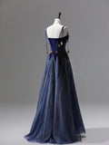 Classy Ball Gown Straps Blue Tulle Prom Dresses Birthday Dresses Dance Party Dress Graduation Prom Dresses HZ1121