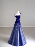 Classy Ball Gown Straps Blue Tulle Prom Dresses Birthday Dresses Dance Party Dress Graduation Prom Dresses HZ1121