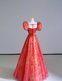 Fairy-tale A Line Sweetheart Red Tulle Long Prom Dresses Evening Dresses HZ1121