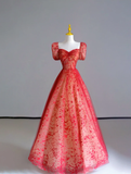 Fairy-tale A Line Sweetheart Red Tulle Long Prom Dresses Evening Dresses HZ1121