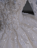 Timeless Ball Gown V Neckline Long Sleeves Long Satin White Sweep Train Wedding Dresses Brides Dress HZ1121