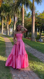 Classy Ball Gown Strapless Pink Floor Length Satin Slit Prom Dresses Evening Gowns Graduation Formal Dresses HZ1121