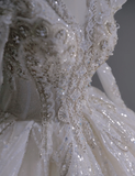Timeless Ball Gown V Neckline Long Sleeves Long Satin White Sweep Train Wedding Dresses Brides Dress HZ1121