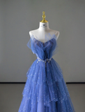 Classy Ball Gown Spaghetti Straps Royal Blue Tulle Prom Dresses Birthday Dresses Dance Party Dress Graduation Prom Dresses HZ1121