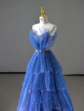 Classy Ball Gown Spaghetti Straps Royal Blue Tulle Prom Dresses Birthday Dresses Dance Party Dress Graduation Prom Dresses HZ1121