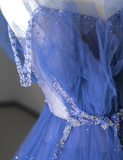 Classy Ball Gown Spaghetti Straps Royal Blue Tulle Prom Dresses Birthday Dresses Dance Party Dress Graduation Prom Dresses HZ1121