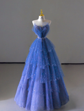 Classy Ball Gown Spaghetti Straps Royal Blue Tulle Prom Dresses Birthday Dresses Dance Party Dress Graduation Prom Dresses HZ1121