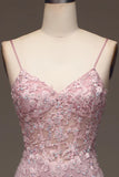 Classy Glitter Blush Mermaid Spaghetti Straps Long Prom Dress With Beading Graduation Dresses HZ1121