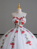 Classy Ball Gown Sweetheart Red White Tulle Prom Dresses Birthday Dresses Dance Party Dress Graduation Prom Dresses HZ1121