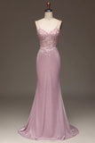 Classy Glitter Blush Mermaid Spaghetti Straps Long Prom Dress With Beading Graduation Dresses HZ1121