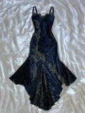 Classy Bodycon Mermaid Straps Long Navy Blue Lace Prom Dress Party Dresses Graduation Dresses HZ1121