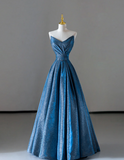 Fairy-tale A Line Sweetheart Blue Sequin Long Prom Dresses Evening Dresses HZ1121