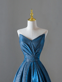 Fairy-tale A Line Sweetheart Blue Sequin Long Prom Dresses Evening Dresses HZ1121