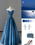 Fairy-tale A Line Sweetheart Blue Sequin Long Prom Dresses Evening Dresses HZ1121