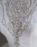 Timeless Ball Gown Scoop Neckline Short Sleeves Long Satin White Sweep Train Wedding Dresses Brides Dress HZ1121