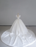 Timeless Ball Gown Scoop Neckline Short Sleeves Long Satin White Sweep Train Wedding Dresses Brides Dress HZ1121
