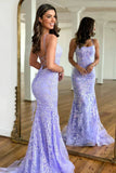 Classy Mermaid Lilac Sequin Lace Long Prom Dresses Graduation Dresses HZ1121