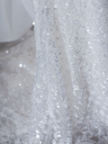 Dreamy Mermaid Off The Shoulder Sequin Long White Wedding Dresses Summer Brides Dress HZ1121