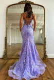 Classy Mermaid Lilac Sequin Lace Long Prom Dresses Graduation Dresses HZ1121
