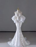 Dreamy Mermaid Off The Shoulder Sequin Long White Wedding Dresses Summer Brides Dress HZ1121