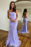 Classy Mermaid Lilac Sequin Lace Long Prom Dresses Graduation Dresses HZ1121