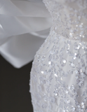 Dreamy Mermaid Off The Shoulder Sequin Long White Wedding Dresses Summer Brides Dress HZ1121