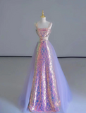 Pretty Sheath Square Neckline Sequin Sleeveless Long Prom Dresses Evening Dresses HZ1121