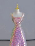 Pretty Sheath Square Neckline Sequin Sleeveless Long Prom Dresses Evening Dresses HZ1121