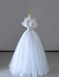 Dreamy Ball Gown Off The Shoulder Tulle Long White Wedding Dresses Summer Brides Dress HZ1121