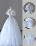 Dreamy Ball Gown Off The Shoulder Tulle Long White Wedding Dresses Summer Brides Dress HZ1121