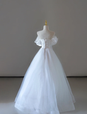 Dreamy Ball Gown Off The Shoulder Tulle Long White Wedding Dresses Summer Brides Dress HZ1121