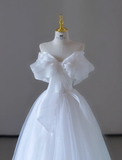 Dreamy Ball Gown Off The Shoulder Tulle Long White Wedding Dresses Summer Brides Dress HZ1121