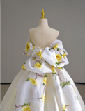 Dreamy Ball Gown Off The Shoulder Satin Long Floral Wedding Dresses Summer Brides Dress HZ1121