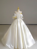 Dreamy Ball Gown Off The Shoulder Satin Long Floral Wedding Dresses Summer Brides Dress HZ1121