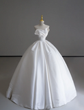 Dreamy Ball Gown Sweetheart Satin Long White Wedding Dresses Summer Brides Dress HZ1121
