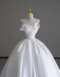 Dreamy Ball Gown Sweetheart Satin Long White Wedding Dresses Summer Brides Dress HZ1121